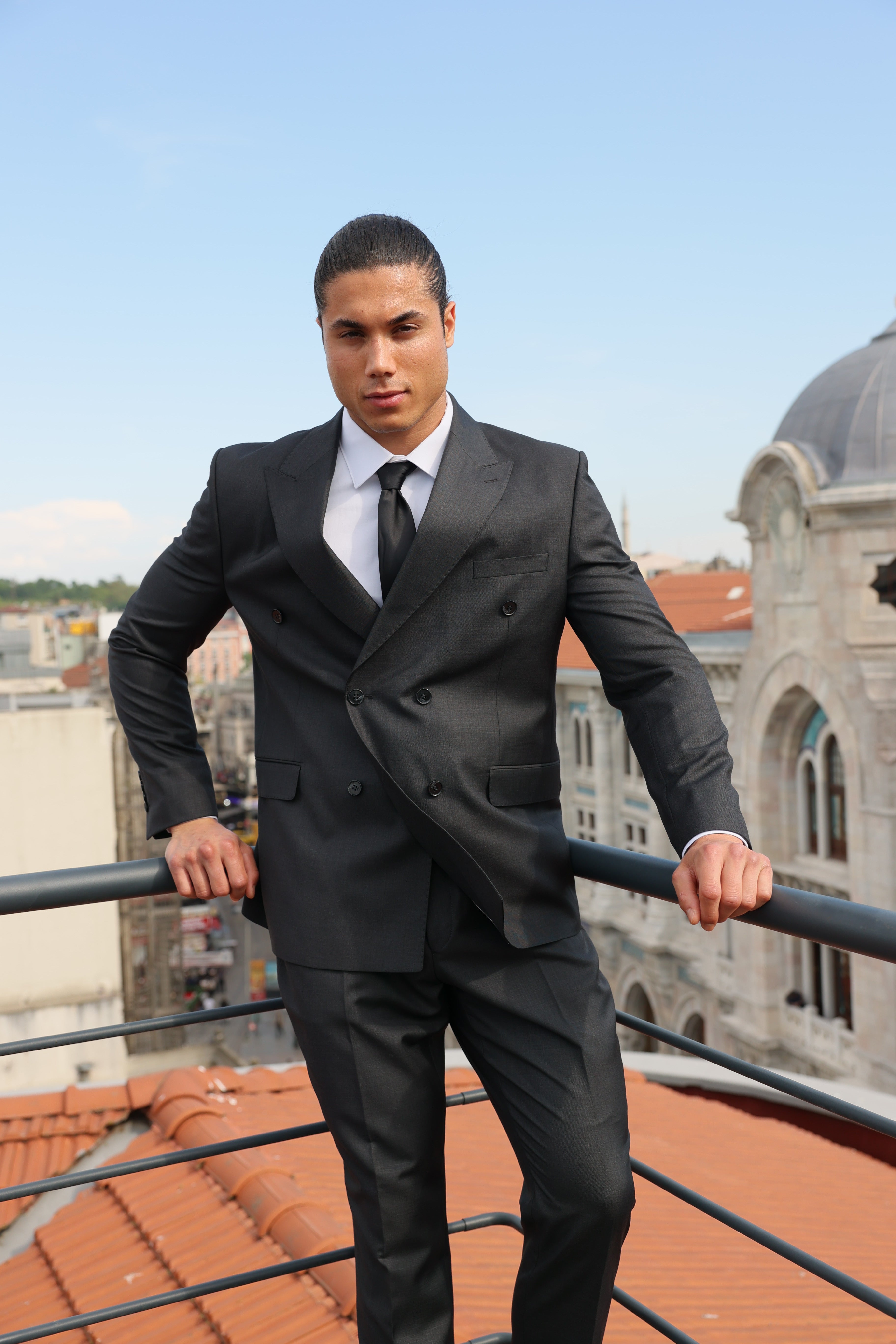 Grey Double-Breasted Suit for Men
