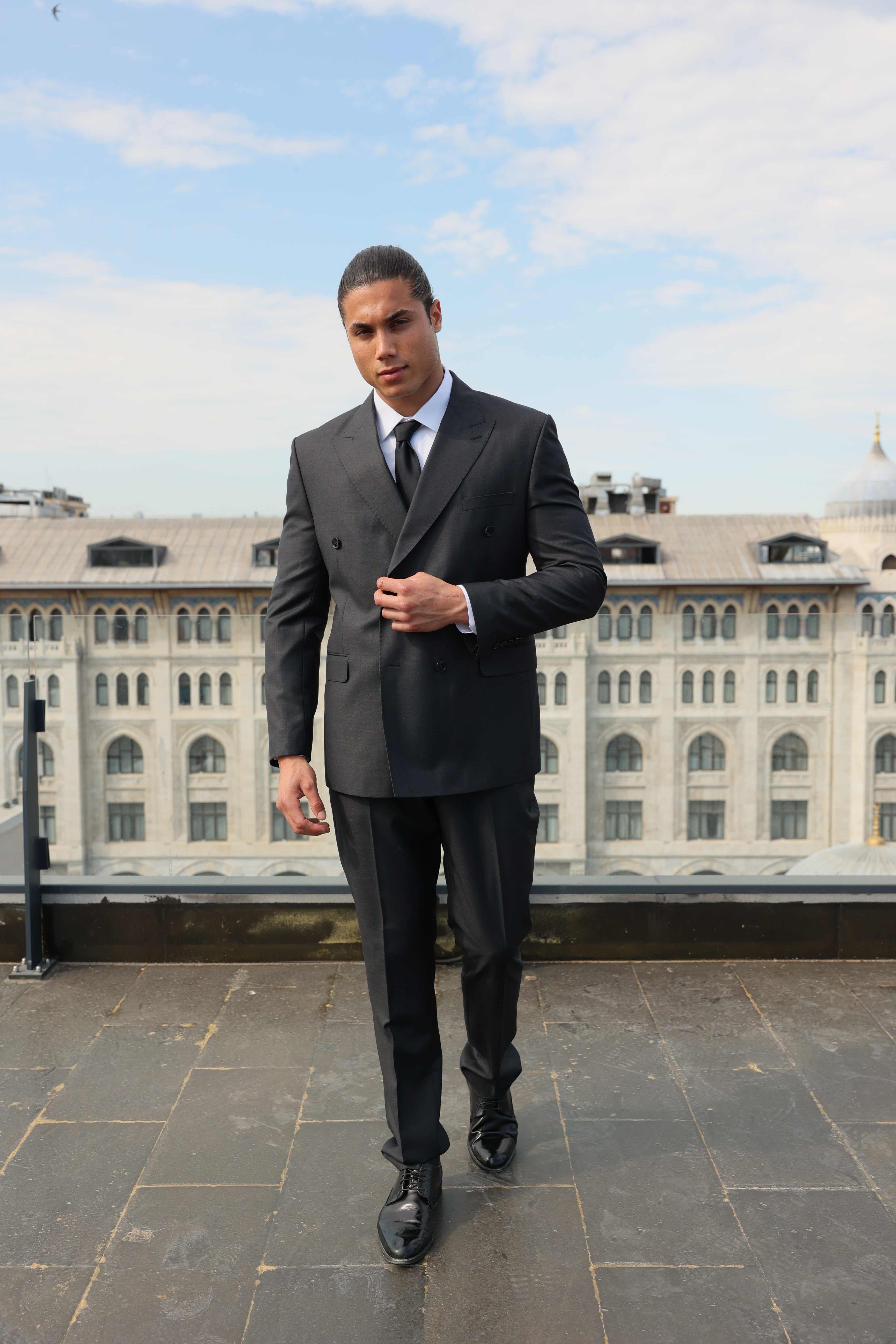 Men's Grey Double-Breasted Suit by ECCA LONDON