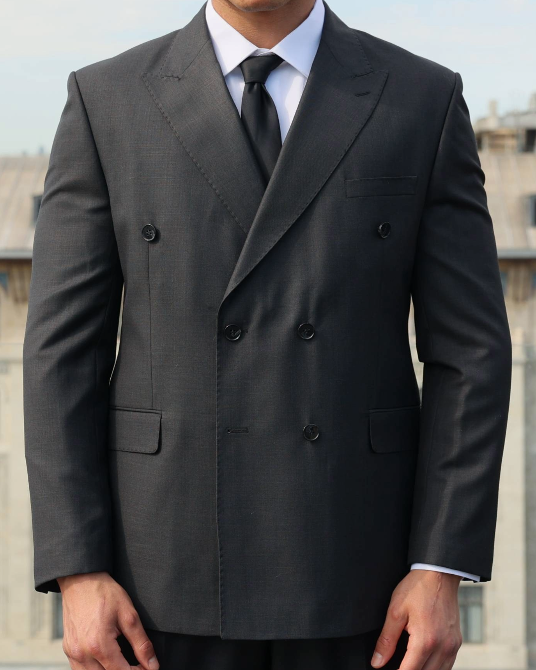 Men's Charcoal Grey Double-Breasted Suit by ECCA LONDON