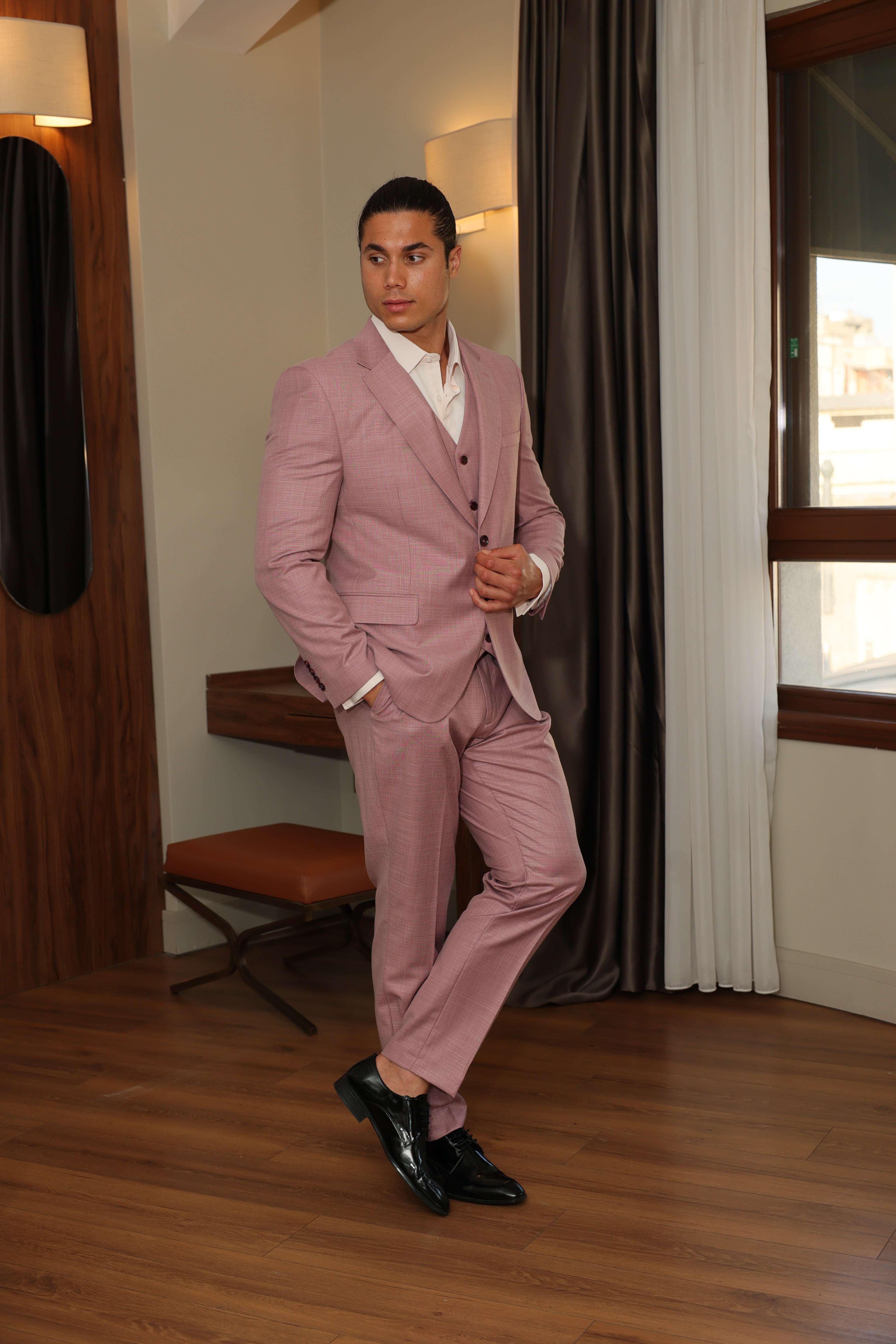Classic Three-Piece Cherry Suit for Men by ECCA LONDON