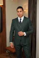 Green Texture Three-Piece Suit for Men