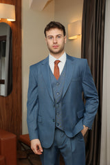 Men's Aqua-Blue Texture Three-Piece Suit by ECCA LONDON