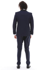 Mens Navy tuxedo suit with satin details and a shawl lapel