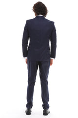 Men's ANTIQUE Navy Double-Breasted Tuxedo - Navy & Black Satin Details Suit