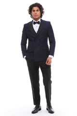 Navy Double Breasted Suit for Men- Navy & Black Tuxedo