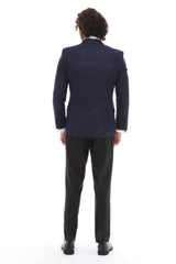 Navy Double Breasted Suit for Men- Navy & Black Tuxedo by ECCA LONDON