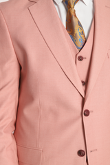 Mens Pink three-piece suit with a notch lapel, jacket , waistcoat and trouser