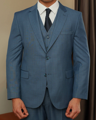 Men's Superb Aqua-Blue Texture Three-Piece Suit by ECCA LONDON