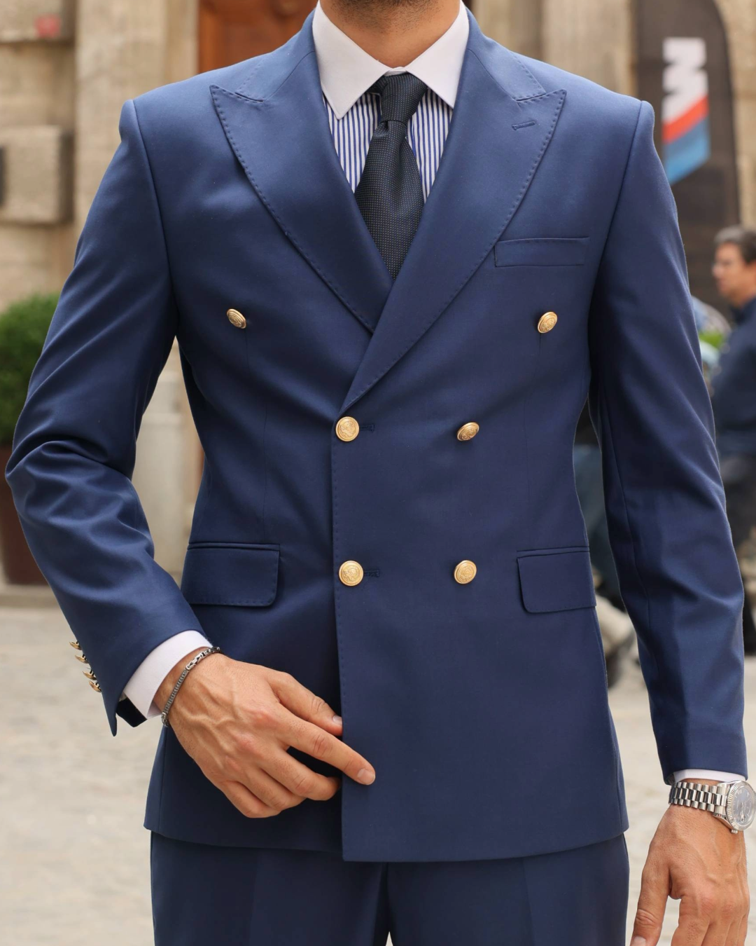 Men's ICONIC Royal Blue Double-Breasted Suit With Golden Crested Buttons