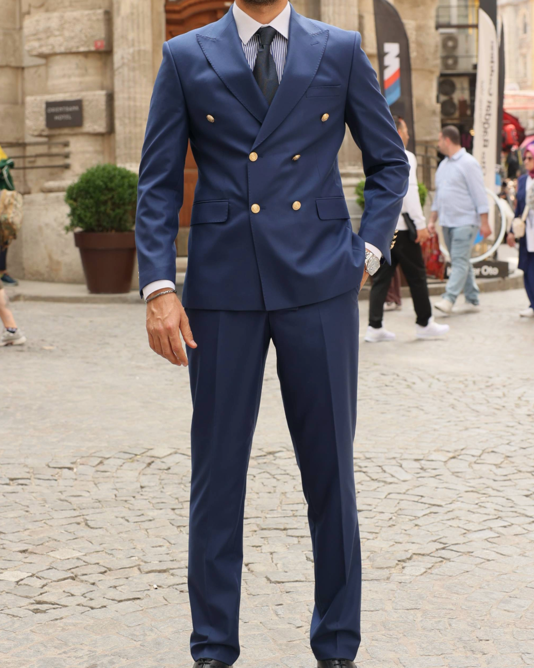 Royal Blue Double-Breasted Suit for Men by ECCA LONDON