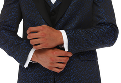 BLUER EYE - Blue & Black Satin Jacquard Four Piece Dinner & Wedding Suit