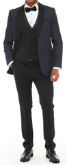 BLUER EYE - Blue & Black Satin Jacquard Four Piece Dinner & Wedding Suit