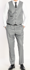 BARRON ASH I - Grey Texture Plain Three Piece Suit