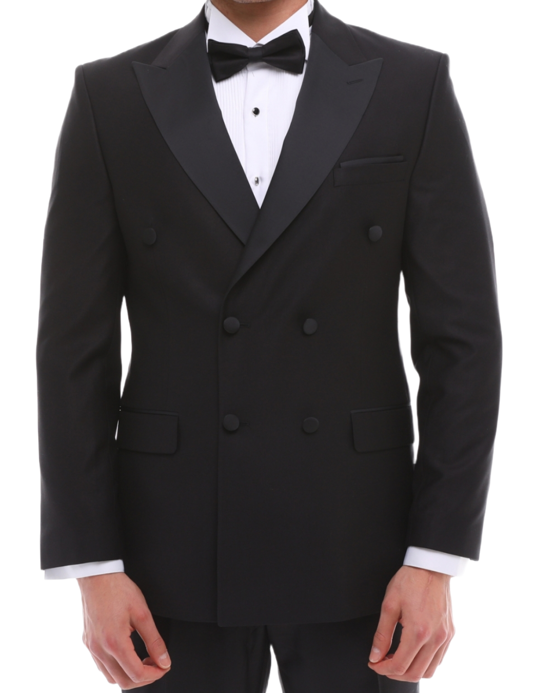 Men's ANTIQUE Black Double-Breasted Tuxedo - Black Satin Details Suit