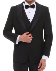 Men's ANTIQUE Black 4 Piece Suit- Black Satin Details Shawl Lapel Tuxedo