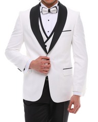 Men's ANTIQUE White 4 Piece Suit - White & Black Satin Details Shawl Lapel Tuxedo