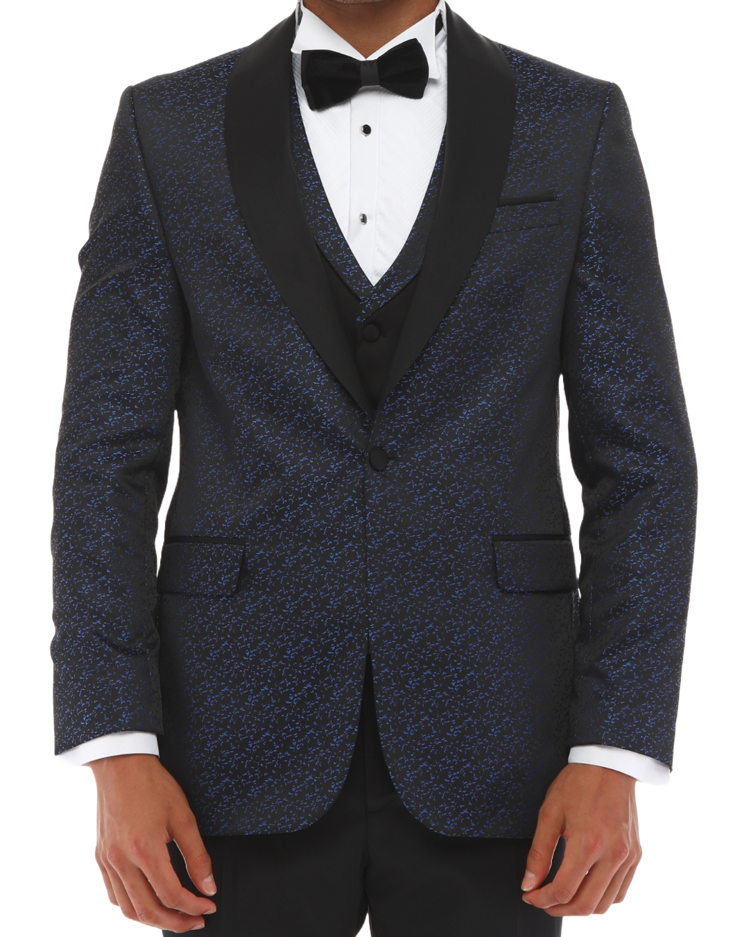 BLUER EYE - Blue & Black Satin Jacquard Four Piece Dinner & Wedding Suit