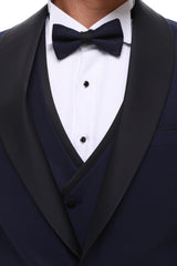 Tuxedo Navy suit for men with satin details and a shawl lapel