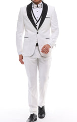 Men's ANTIQUE White 4 Piece Tuxedo - White & Black Shawl Lapel Satin Details Suit