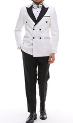 Men's ANTIQUE White Double-Breasted Tuxedo - White & Black Satin Details Suit
