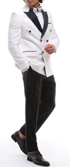 Men's ANTIQUE White Double-Breasted Tuxedo - White & Black Satin Details Suit