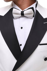 Men's ANTIQUE White Double-Breasted Tuxedo - White & Black Satin Details Suit