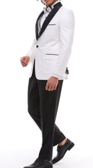 Men's ANTIQUE White 4 Piece Suit - White & Black Satin Details Shawl Lapel Tuxedo