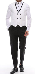 Men's ANTIQUE White 4 Piece Suit - White & Black Satin Details Shawl Lapel Tuxedo