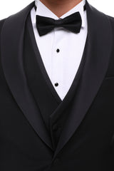 Men's ANTIQUE Black 4 Piece Suit- Black Satin Details Shawl Lapel Tuxedo