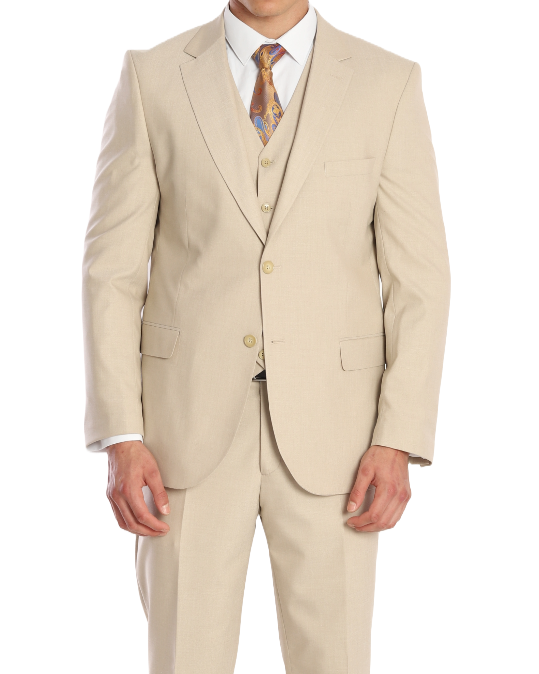 ICONIC FAWN - Beige Plain Three Piece Suit
