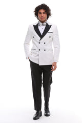 White Double Breasted Suit - White & Black Tuxedo for Men