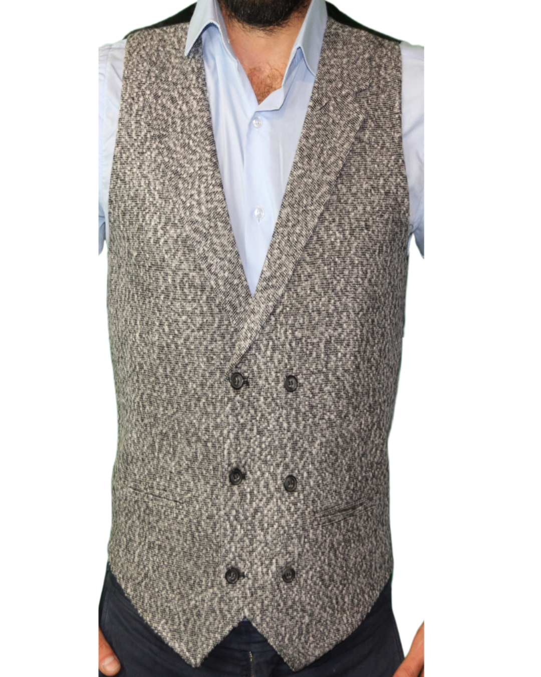 ICONIC GREY TWEED - Grey Double Breasted Waistcoat