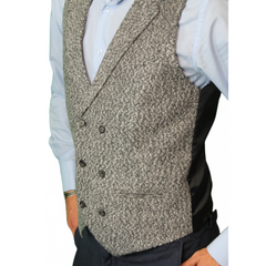 ICONIC GREY TWEED - Grey Double Breasted Waistcoat