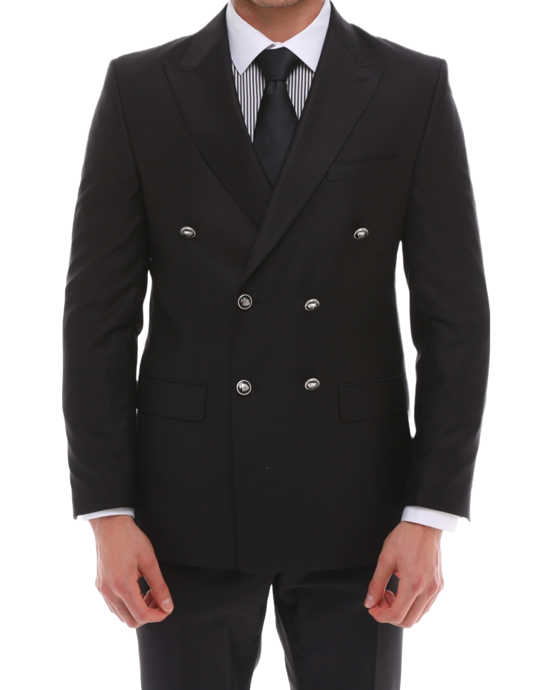 Men's ICONIC Black Double Breasted Suit With Black Crested Buttons