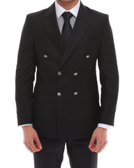 Men's ICONIC Black Double Breasted Suit With Black Crested Buttons