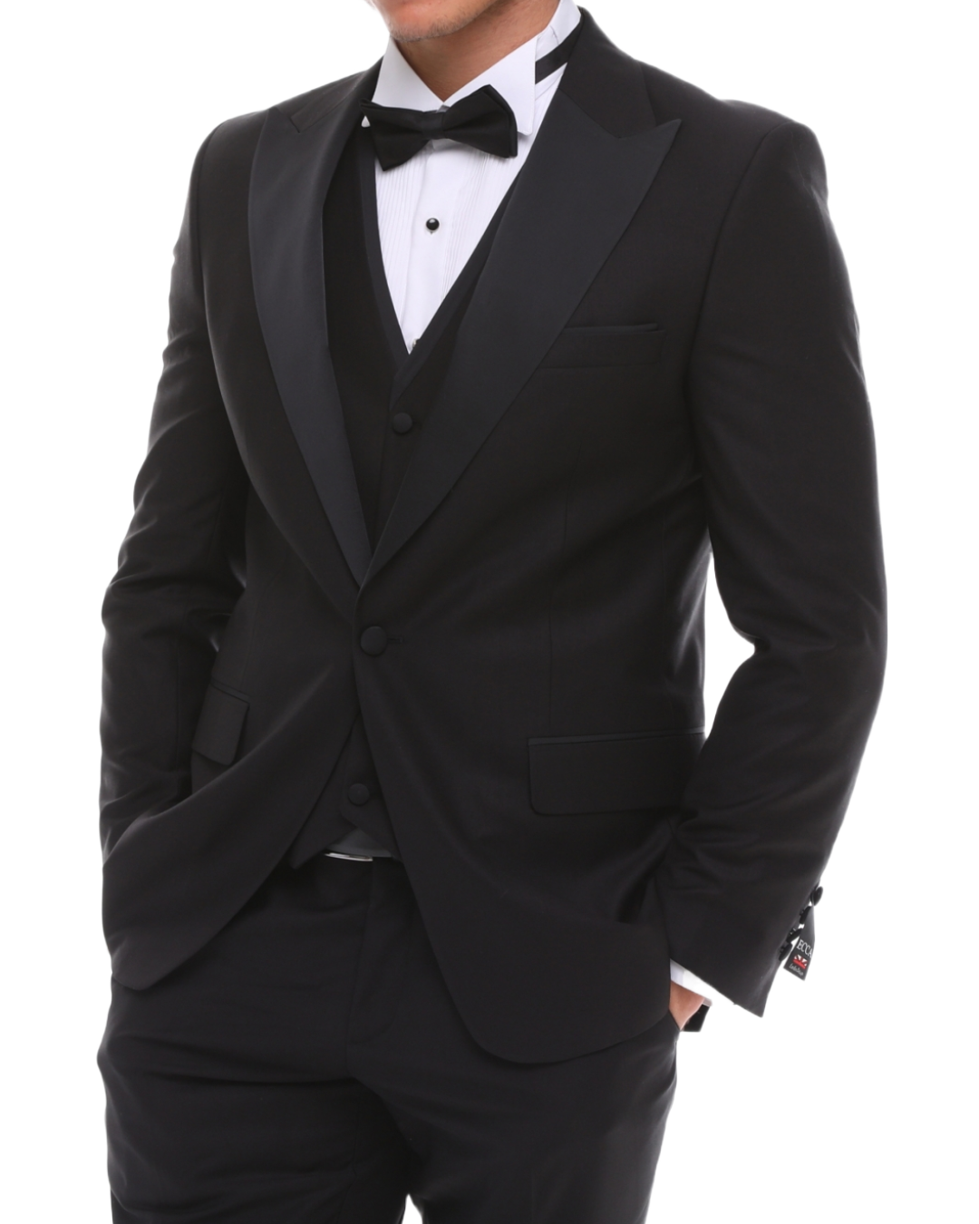 Men's ANTIQUE Black 4 Piece Tuxedo - Black Peaked Lapel Satin Details Suit