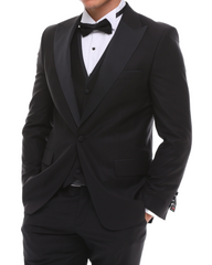 Men's ANTIQUE Black 4 Piece Tuxedo - Black Peaked Lapel Satin Details Suit