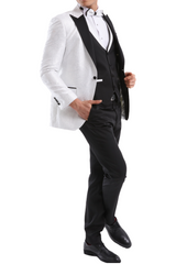 WHITE MASTER - White & Black Floral Jacquard Four Piece Dinner & Wedding Suit