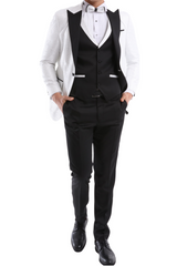 WHITE MASTER - White & Black Floral Jacquard Four Piece Dinner & Wedding Suit