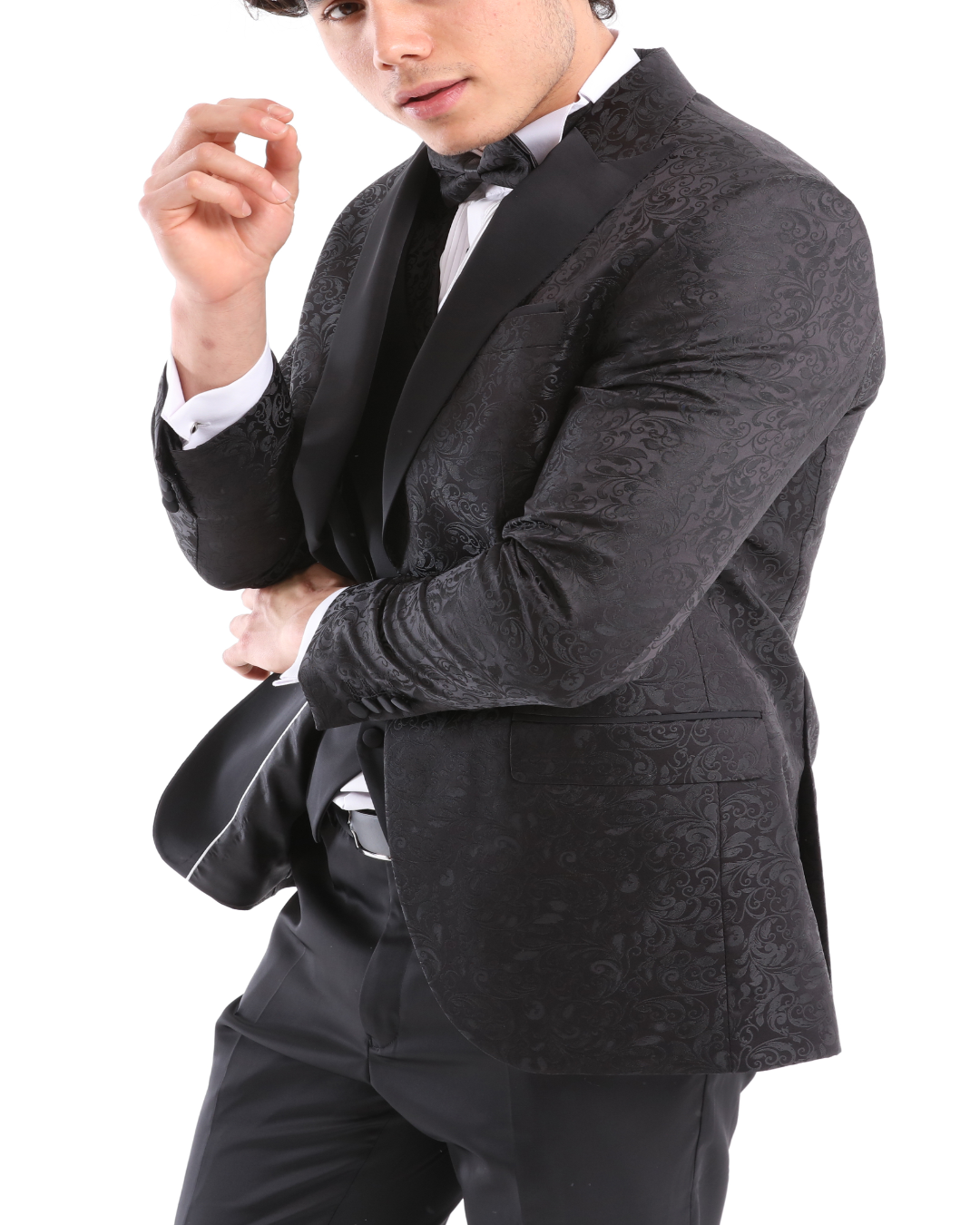 BLACK MASTER TUXEDO - Black Jacquard Four Piece Dinner & Wedding Suit