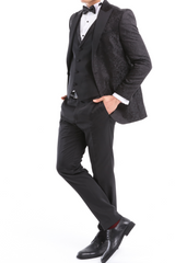 BLACK MASTER TUXEDO - Black Jacquard Four Piece Dinner & Wedding Suit