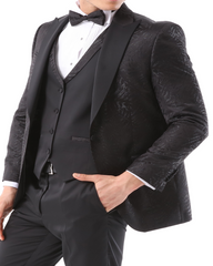 BLACK DIAMOND - Black Jacquard Four Piece Dinner & Wedding Suit