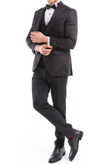 BLACK DIAMOND - Black Jacquard Four Piece Dinner & Wedding Suit