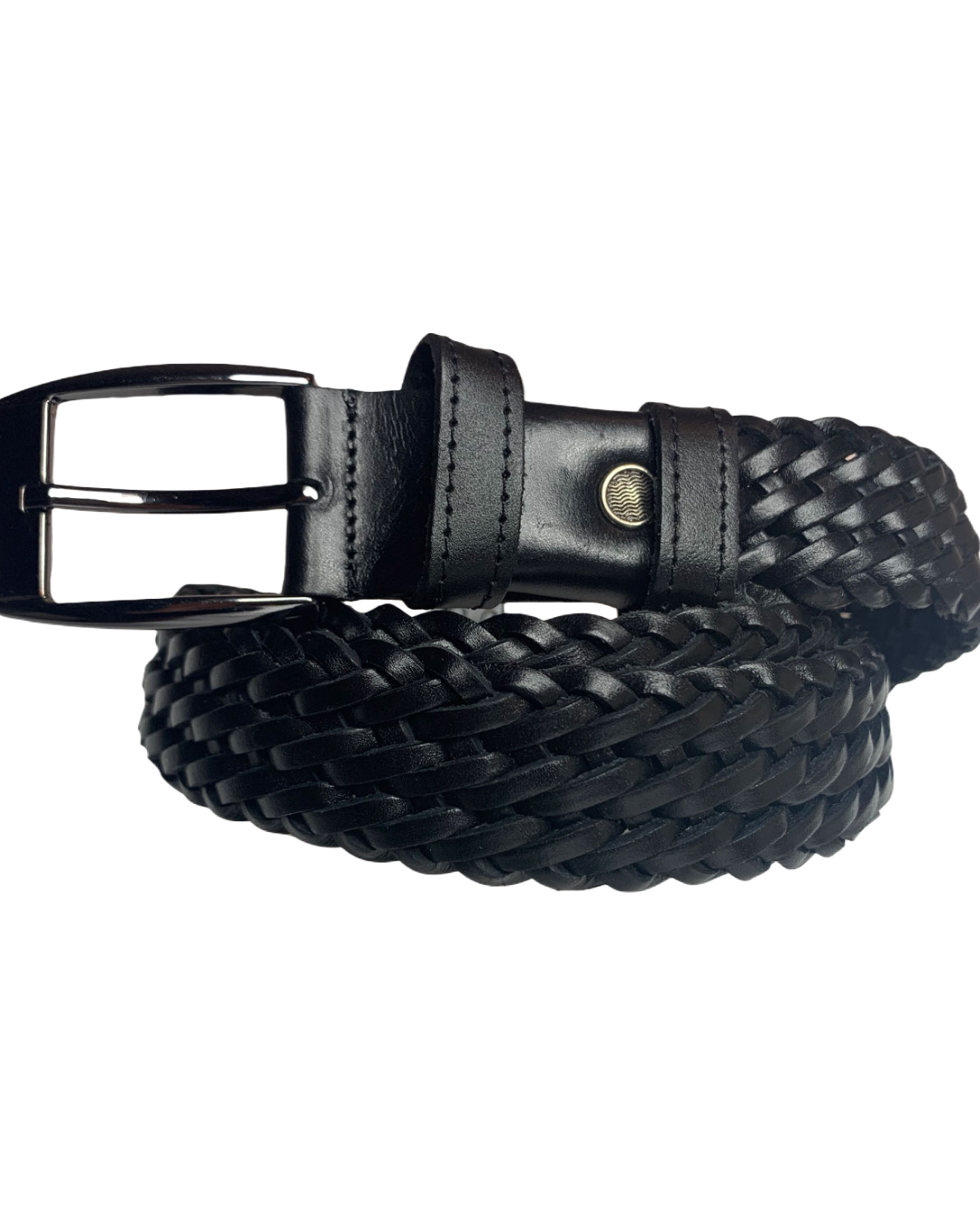 Black Genuine Leather Handmade Woven Belt