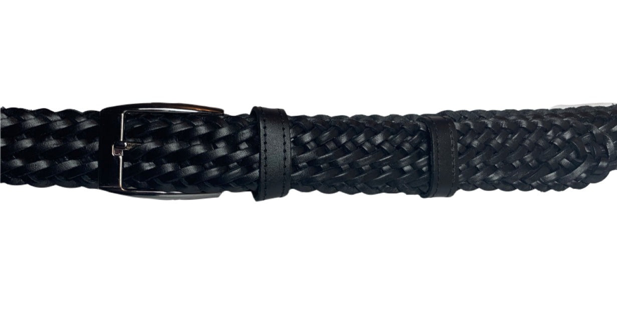 Black Genuine Leather Handmade Woven Belt for Men