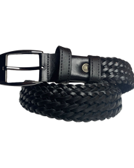 Black Genuine Leather Handmade Woven Belt