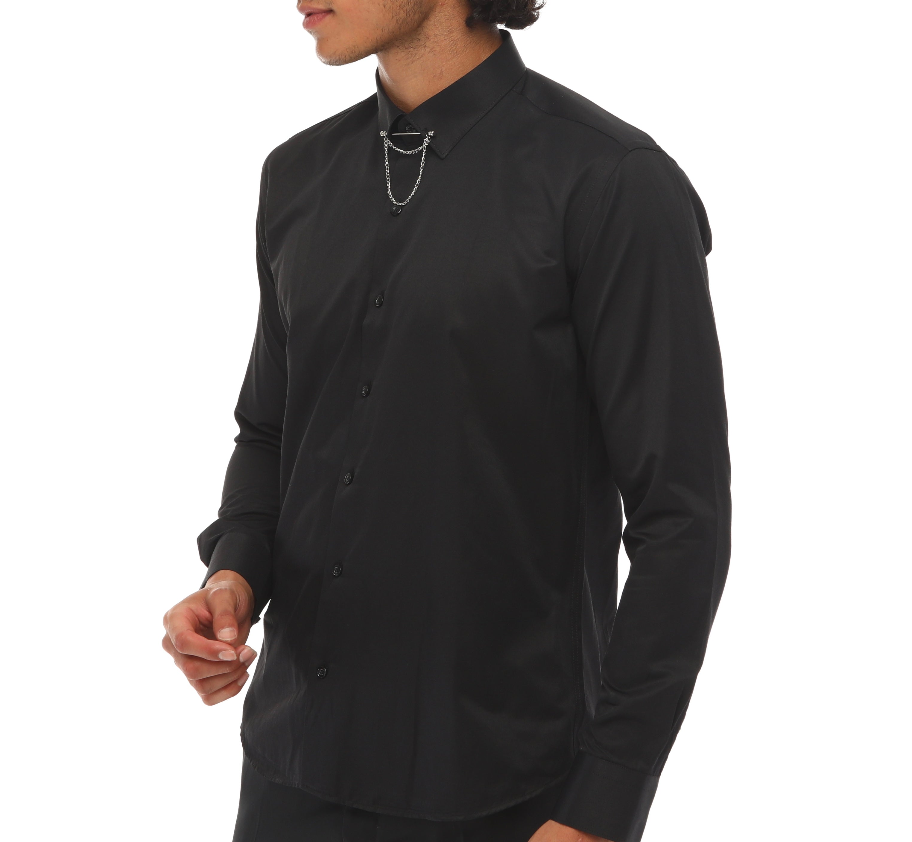Black Pinned Collar Shirt for Men