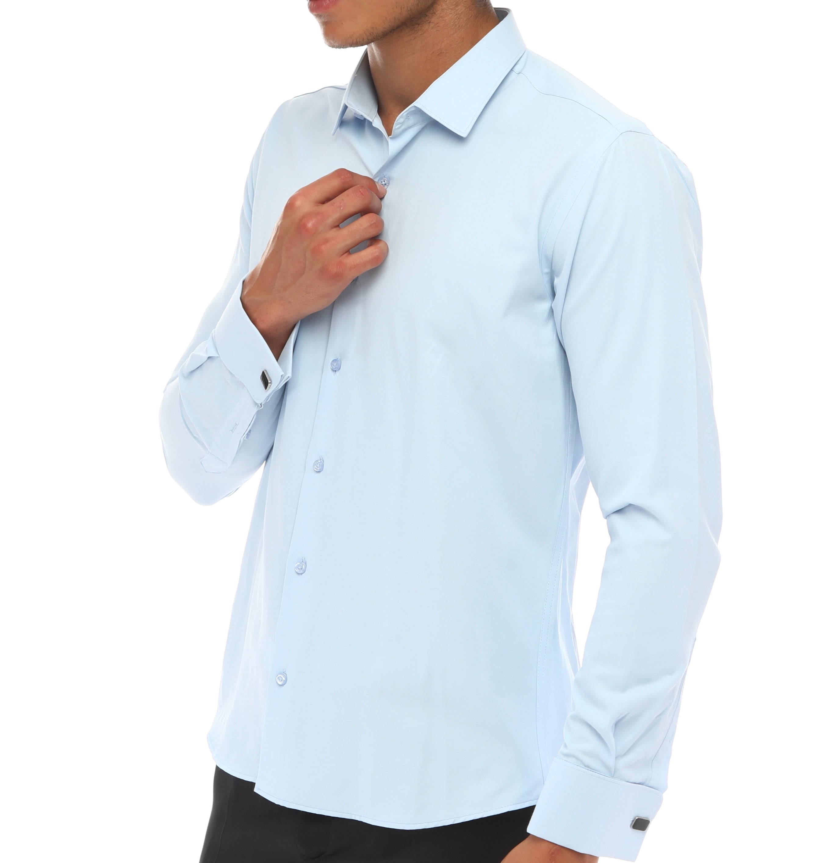 Blue Double Cuff Shirt With Studs