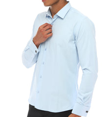 Blue Double Cuff Shirt With Studs