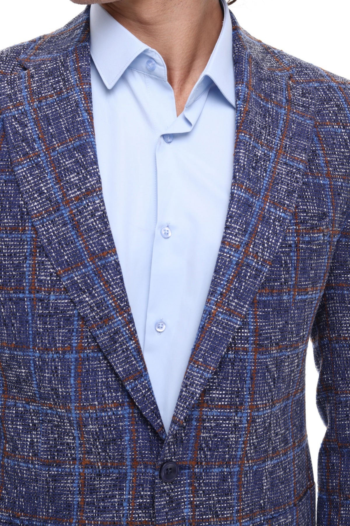 Blue & Purple Tweed Check Blazer for Men
